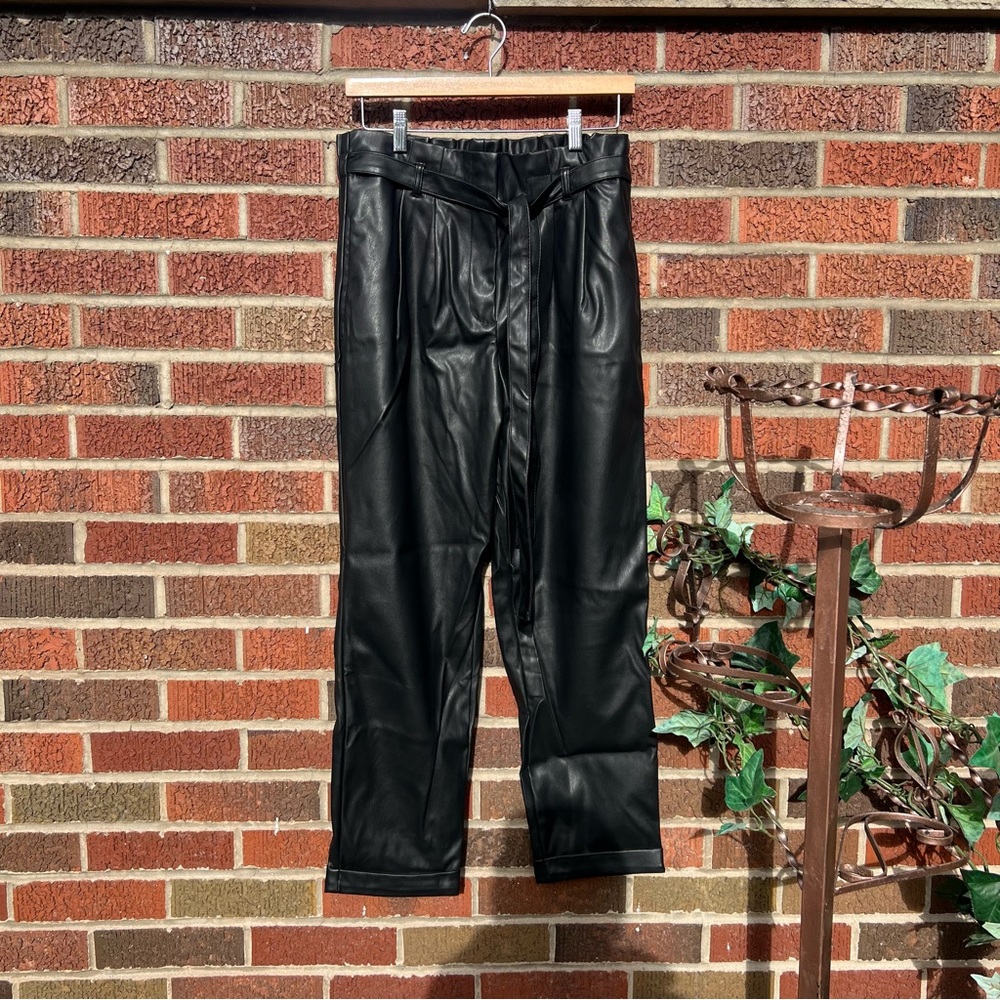 Almost Famous Black Paperbag High Waisted Belted Faux Leather Pants
